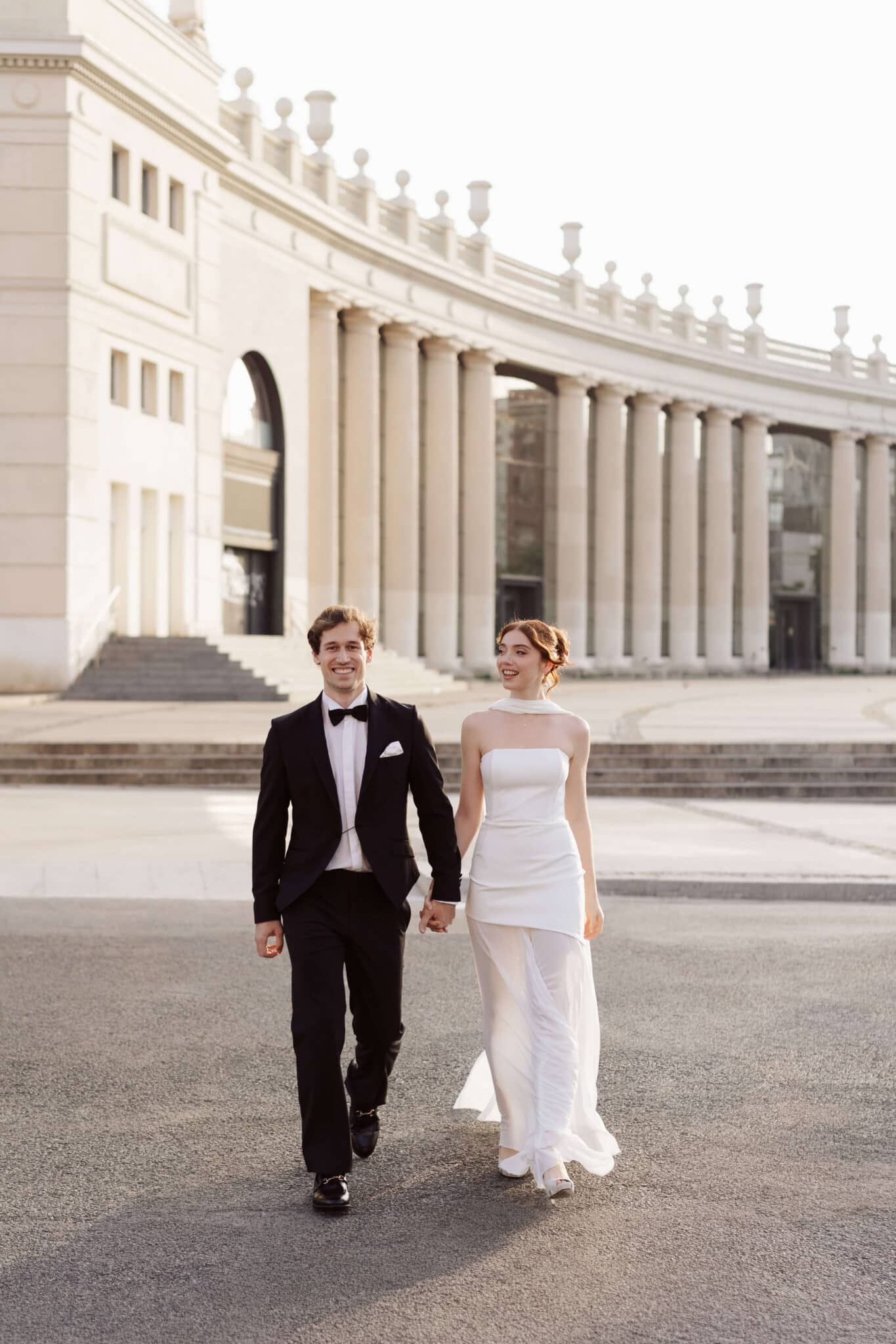 Couple walking through the gardens at Montjuic, Barcelona — destination wedding photographer Spain